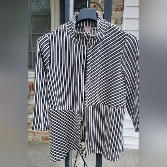 Chicos Easy Wear Jacket  overlay Directional Blocks adjustable Collar Size 14 16 - Picture 6 of 8